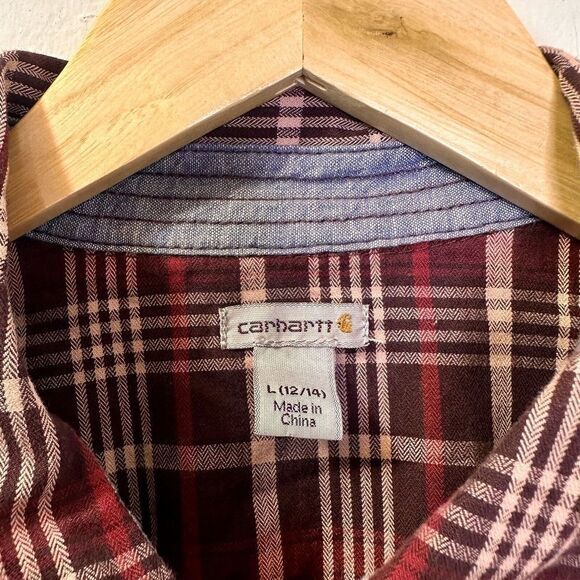CARHARTT Plaid Flannel Shirt Long Sleeves Button Front Women's size L 12-14 - Picture 7 of 9